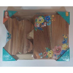 Pioneer Woman 3 Piece Acacia Wood Cutting Board Set, Delaney, New!